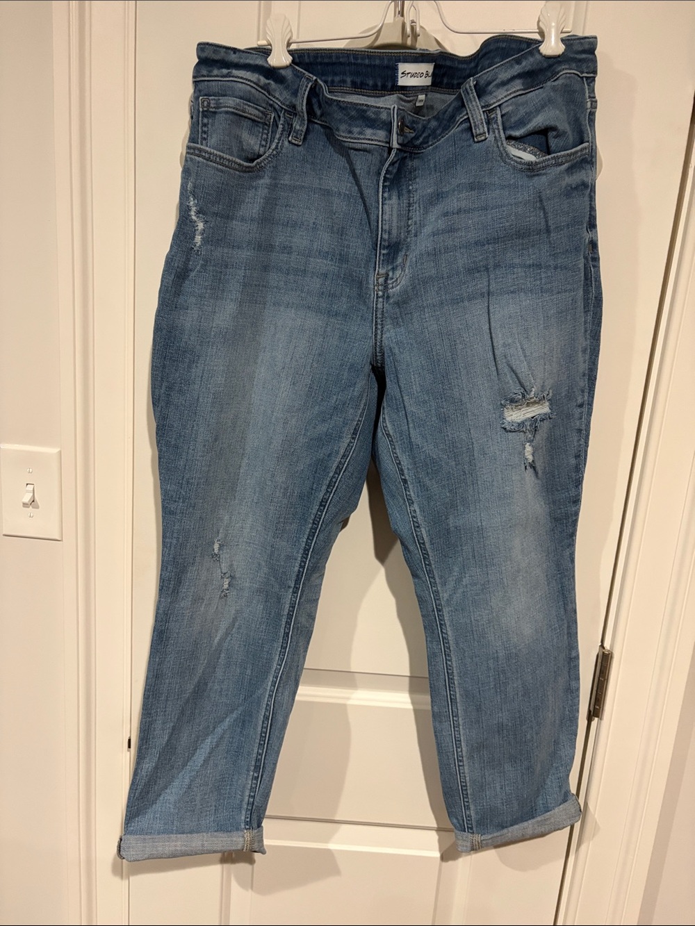 Light Blue Boyfriend Jeans with Subtle Distressing
